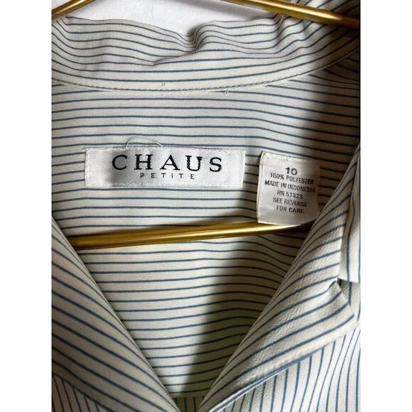 Chaus Striped Blue White Buttondown Short Sleeve - Picture 5 of 6
